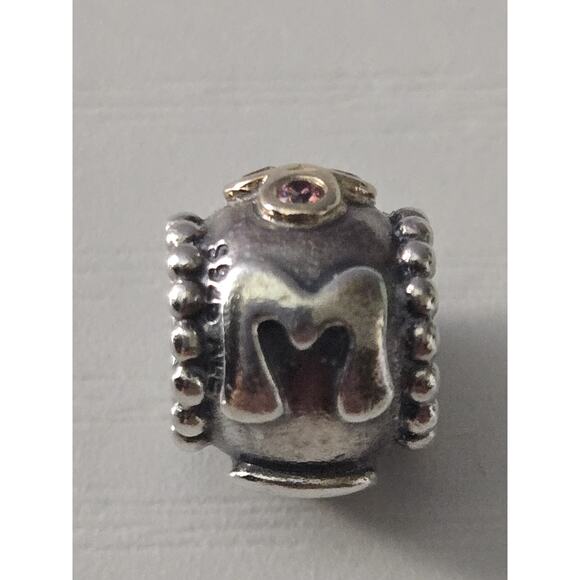Pandora 925 Sterling Silver & 14k Gold Two Tone Pink CZ Retired Mom Charm - Picture 1 of 8